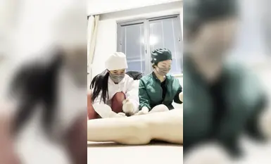 의사와 간호사는 전문적으로 정자 추출, 풋잡, 딕빨기, 전문가 복장, 다양한 대조 스타킹, 실크 발 정자 추출 (1)