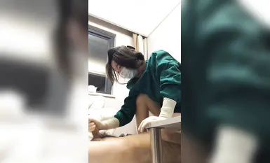 Doktor dan jururawat secara profesional mengeluarkan sperma, gerak kaki, menghisap ayam, pakaian seragam profesional, pelbagai stoking kontras, kaki sutera, pengekstrakan sperma (8)