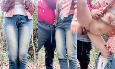 창녀와 그녀의 섹스 친구는 콘돔 없이 숲 속에서 서서 섹스를 하며 열정적인 섹스를 했습니다.