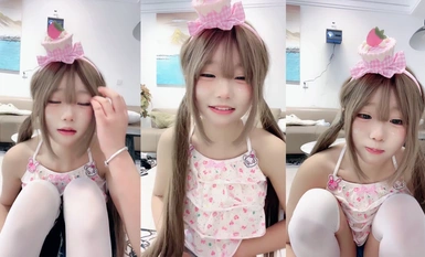 2005年かわいいロリコーンMMライブショーストッキング脚、オナニースプレーピンクの猫（9）