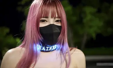 ❤️小小Q｜羞耻露出_LED项圈黑色透视洋装_街道极限露出