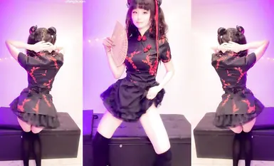 極品嫩妹舞啪福利姬【貝璃珞】最新露臉作品，中華娘的才藝，狂吞前輩的精液打氣加油 (1)