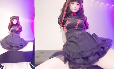 極品嫩妹舞啪福利姬【貝璃珞】最新露臉作品，中華娘的才藝，狂吞前輩的精液打氣加油 (1)