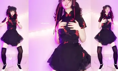 極品嫩妹舞啪福利姬【貝璃珞】最新露臉作品，中華娘的才藝，狂吞前輩的精液打氣加油 (1)