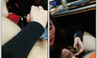 網吧老板兒子勾搭前台收銀員小姐姐,深夜在網吧電腦桌上啪啪,表情十分誘人