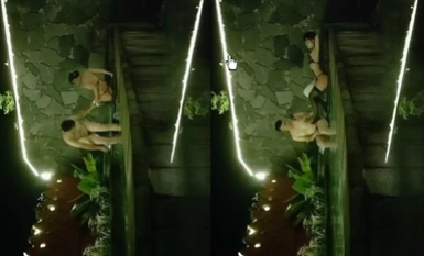 [Pasangan Sejati Mengunjungi Bunga] Di tengah malam, pasangan yang baik membuat temu janji dengan seorang lelaki bujang dan bertiga yang ghairah di kolam renang.