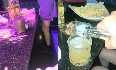 下課約學妹KTV喝酒玩遊戲,喝多了好辦事,越玩越開,拿啤酒瓶插入嫩茓抽送.