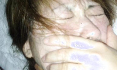 A working girl with big tits gets choked and fucked by a lewd landlord, showing her face perfectly.