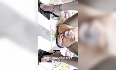 moonfish777 透明長裙吊帶灰絲自玩