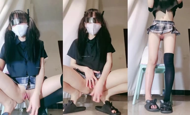 Cai Wenwen สาวน่ารักขายาวถุงเท้ายาวถึงเข่าผมหางม้าสองชั้น (3)