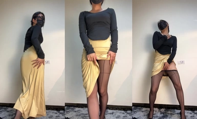 야우 야우 블랙 실크 옐로우 스커트 누드 댄스