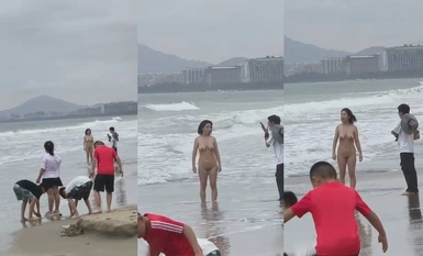 抖音吃瓜 4月9  海南三亚湾 海滩惊现裸女  当着小孩的面全裸露出