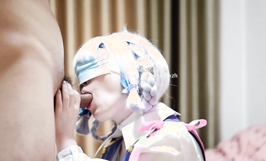 M-Ncoszj561" cos Kamisato Ayaka, a young white tiger's pussy, pink, tender and tight, developed by her master into a little bitch.