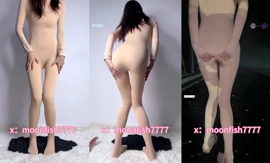 Twitter moonfish7777 Jumpsuit na kulay laman para sa panlabas na paglalaro sa kalsada