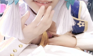 極品清純美少女〖鈴木美咲〗神里綾華 花時來信，性感美腿 少女白絲 玲瓏小腳榨精 清純反差