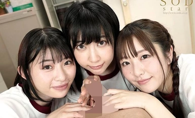 [モザイク破壊]STARS-308 教育実習生が巨根と聞きつけ校内中どこでも求愛ハーレム4Pを仕掛ける学園一美少女トリオ