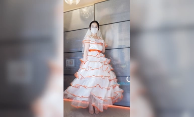 Naimi breasts wedding dress contrast nude dance