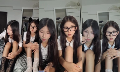 [Nuomi và Xiaochong] Một cô gái 19 tuổi xinh đẹp với cặp kính trong suốt①, chị em với nhau, với khuôn mặt dễ thương và dễ thương, mặc một chiếc váy JK ngắn, nhìn vào âm hộ không có đồ lót, nâng cao cặp mông xinh đẹp của cô ấy và một cận cảnh âm hộ của cô ấy chồng lên nhau