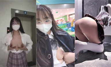 The elementary school girl "Miki Meow" with top contrast glasses exposed herself to a self-defense enema and squirted freshly squeezed orange juice. How about a glass of milk next time? Super contrasting sister