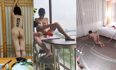 Twitter's top training S master "Mr. Streetlight", the innocent little M with a stuffed tail exposed outdoors, walking the dog in 38-degree heat, both the man and the dog were covered in sweat, bathing in holy water (2)