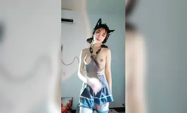 School beauty goddess [Lazy Sheep] naked dance, props masturbation, double holes open, white tiger tender hole (8)