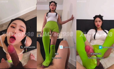 《汐梦瑶的私人教学》 荧光绿瑜伽裤袜，健身教练的色情教学足交，深喉，内射！ ！ ！